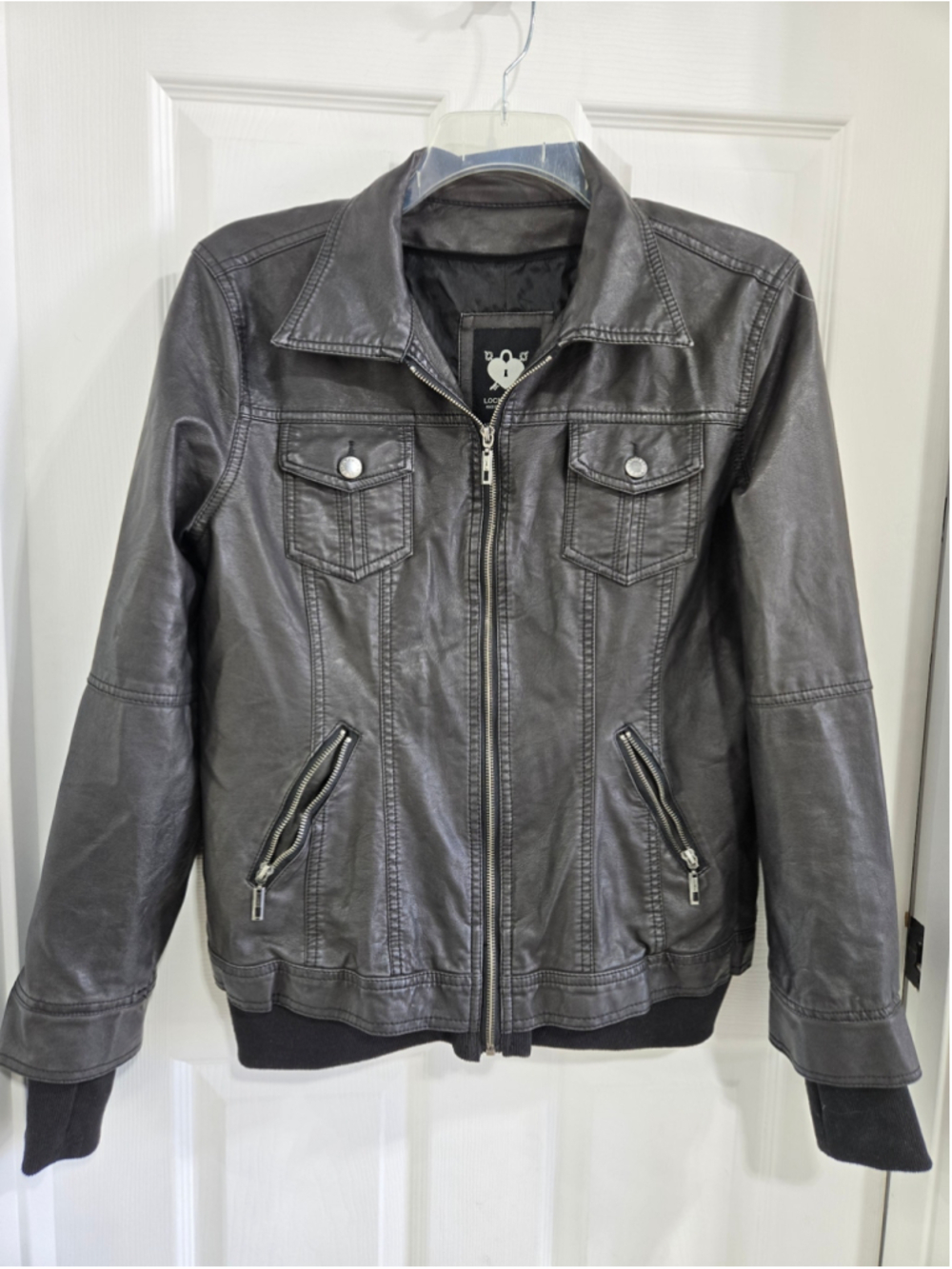 Women's Lock & Love Black Faux Leather Jacket Size XL